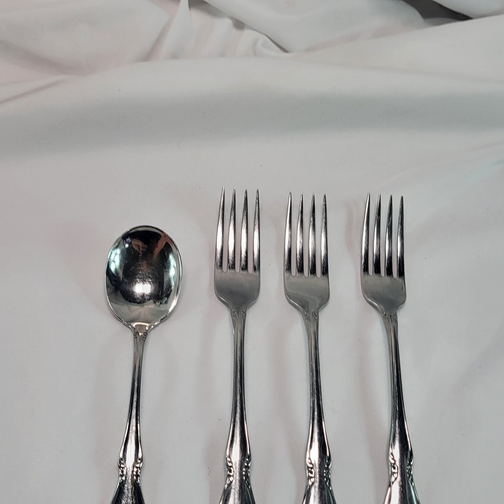 3 Salad Forks‎ + Soup Spoon Oneidacraft Celebrity Stainless Flatware USA Made